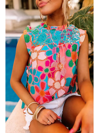 Pink Floral Print Cap Sleeve Blouse