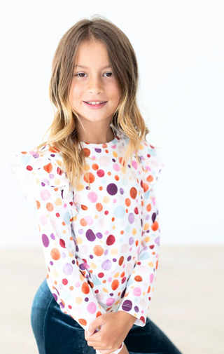 Watercolor Pebbles L/S Ruffle Tee