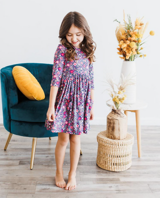 Flower Farm 3/4 Sleeve Pocket Twirl Dress