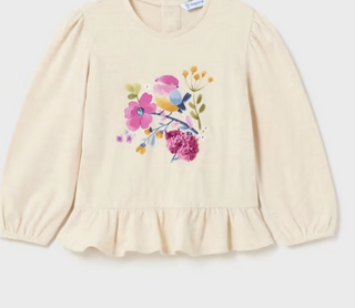 L/S Ivory T-Shirt w/ Flowers