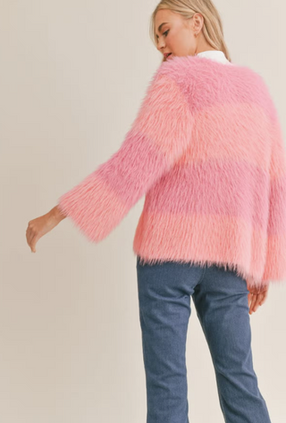 Layla Pink Fuzzy Colorblock Cardigan