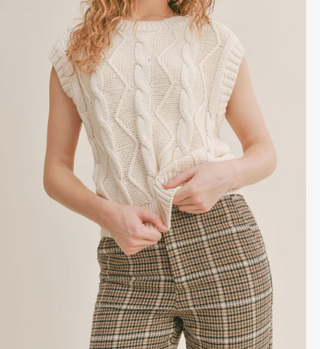 Ken Cable Knit Sweater Vest: Ivory