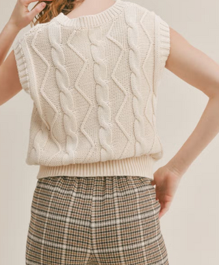 Ken Cable Knit Sweater Vest: Ivory