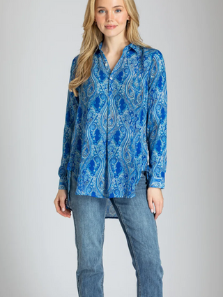 Paisley Swirl Print Half Button Up Pullover Tunic