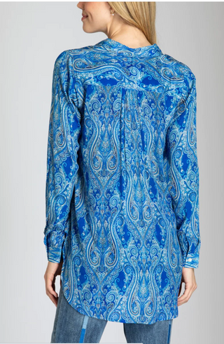 Paisley Swirl Print Half Button Up Pullover Tunic