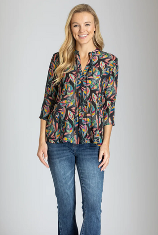 Multicolor Abstract Leaf Print - V-neck With Tassel
