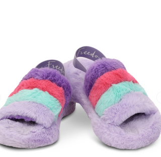 Purple Pink & Blue Furry Slippers