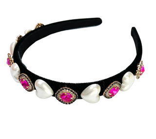 Thin Black Velvet Headband with Pearls