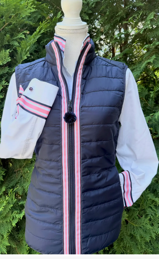 Maggie May Navy Puffer Vest with ribbon