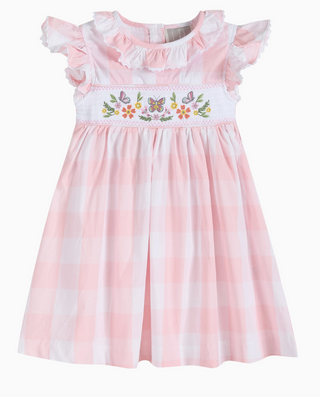 Large Pink Check Butterfly Garden Smocked Dress