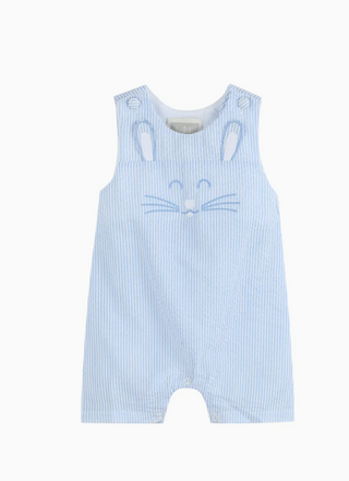 Blue Seersucker Bunny Face Shortalls