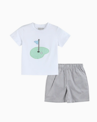 Gray Gingham Golf Tee and Shorts 2 Pc Set