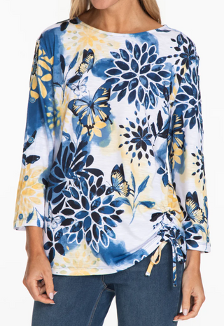 BATEAU NECK PRINT TOP - FLORAL MULTI