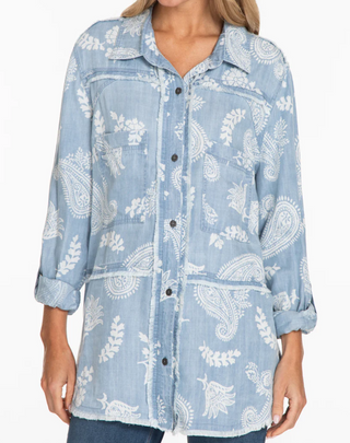 FRINGED PRINT SHIRT - WOMEN'S - DENIM PRINT