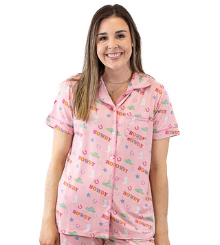 Howdy Partner Short Sleeve Button Up Sleep Shirt