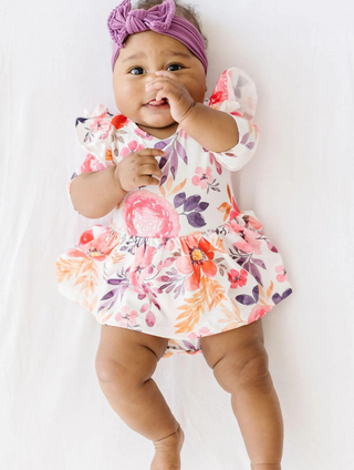 Tangerine Leaves Twirl Flutter Bodysuit
