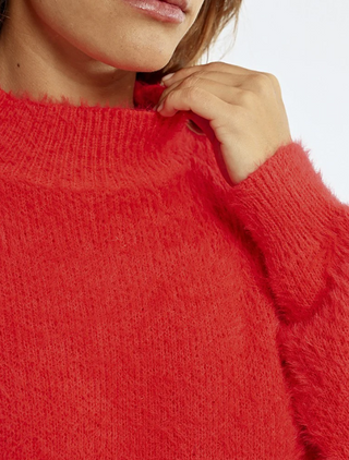 Red Fuzzy Crew Neck Sweater