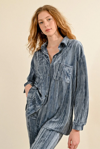 Blue Crushed Velvet Top