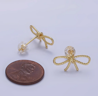 24K Gold Filled Ribbon Bow Stud Earrings