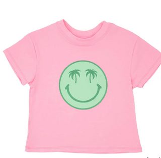 Palm Smiley in Glitter on Pink Boxy Tee
