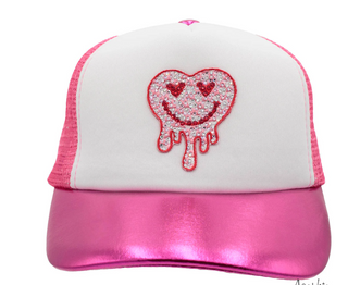 Drip Heart Youth Hot Pink Metallic Trucker Valentines