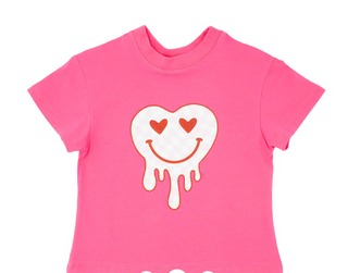 Glitter Drip Heart smiley Hot Pink Boxy Tee