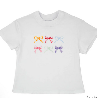 Bows Screen Print on White Boxy Tee