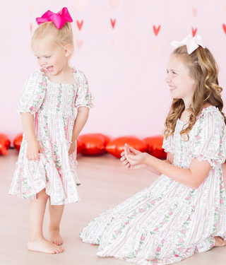 Rosebud Bows Smocked Ruffle Dress