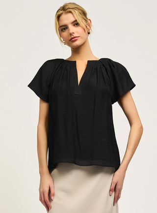 Split Neck Short Sleeve Top