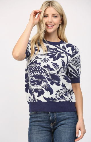Floral Motif Jacquard Knit Sweater