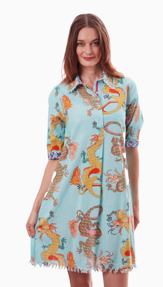 Chatham Dress Turquoise Dragon