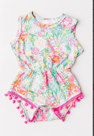 Preppy Petals Pom Pom Romper