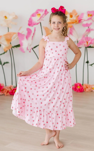 Sweet Strawberries Ruffle Maxi Dress