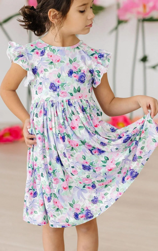 Lavender Love Flutter Sleeve Twirl Dress