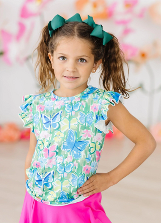 Watercolor Butterflies S/S Ruffle Tee