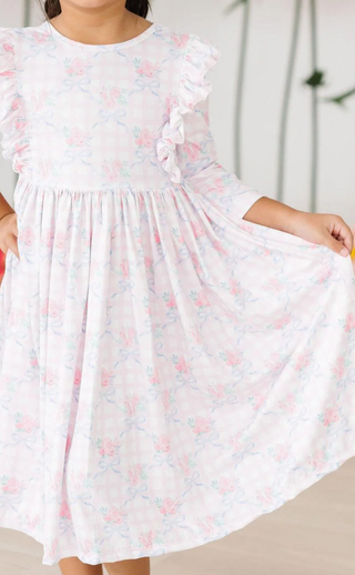 Ribbons & Roses 3/4 Sleeve Ruffle Twirl Dress