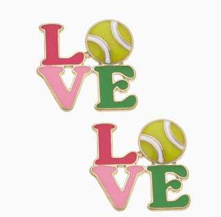 Tennis Love Stacked Enamel Stud Earrings in Pink & Green
