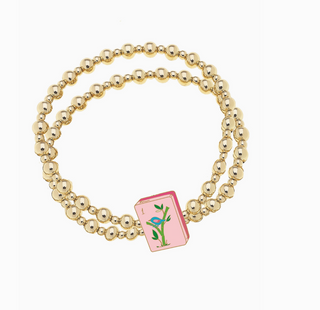 Mahjong 2-Row Ball Bead Stretch Bracelet in Shiny Gold