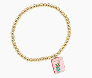 Mahjong Tile Ball Bead Stretch Bracelet in Shiny Gold