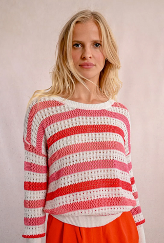 Coral and Cream Stripe Sweater
