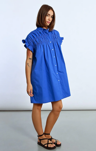 GATHERED SHIRT DRESS Royal Blue