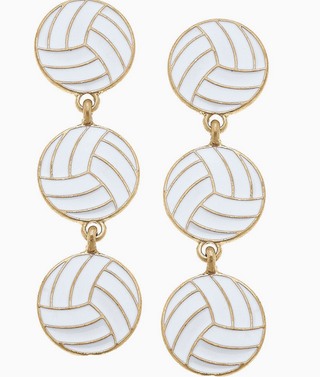 Volleyball Triple Drop Enamel Earrings in White