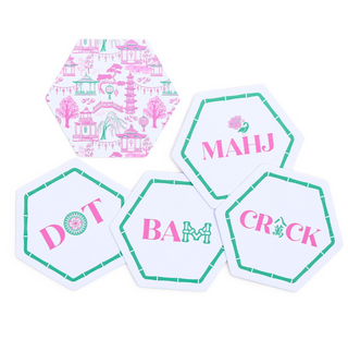 Let's Mahj Set of 24 Heavyweight Paper Coasters in Gift Box Includes 4 Patterns - Paper