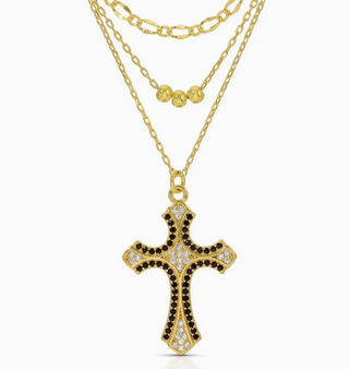 Layered Black Cross Necklace