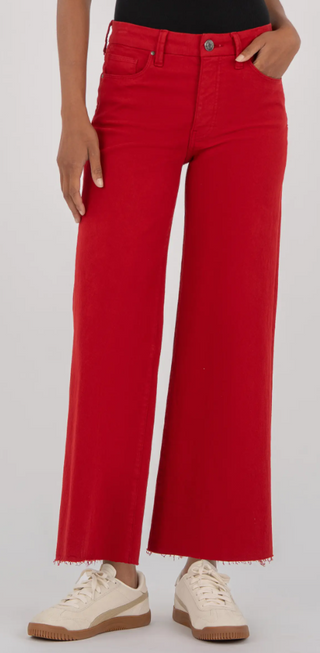 Meg Fab Ab Raw Hem High Waist Ankle Wide Leg Jeans