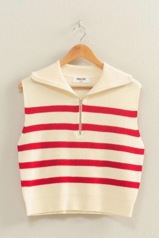 Striped Knit Half Zip Sweater Vest