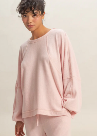 Brushed Waffle Long Sleeve Casual Top and Matching Pant SET