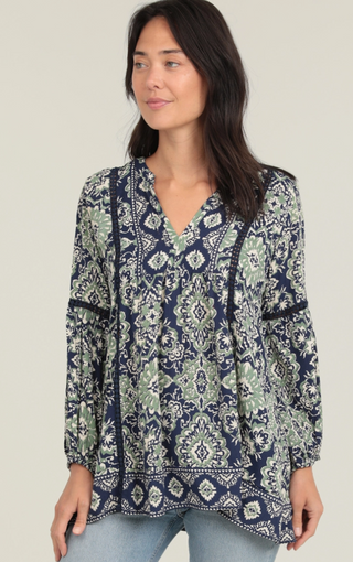 Long Sleeve Lace Trim Tunic Top