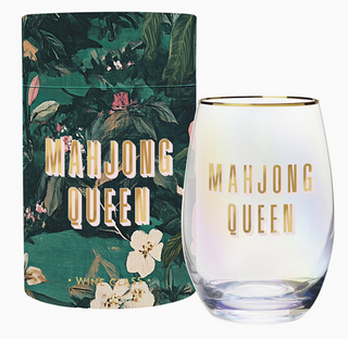 Gold Foil Stemless Wine Glass - Mahjong Queen