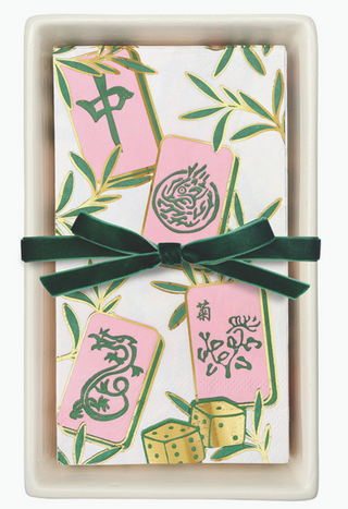 Ceramic Guest Napkin Tray + Napkins - Tiles